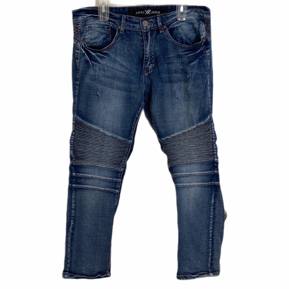 XRay Stonewashed stacked stretch Blue Moto Biker Jeans Size 34/30